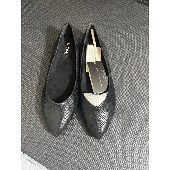 Vionic Gem Caballo Black Snake Leather Pointed Toe Ballet Flats Womens 6.5 - Picture 2 of 8